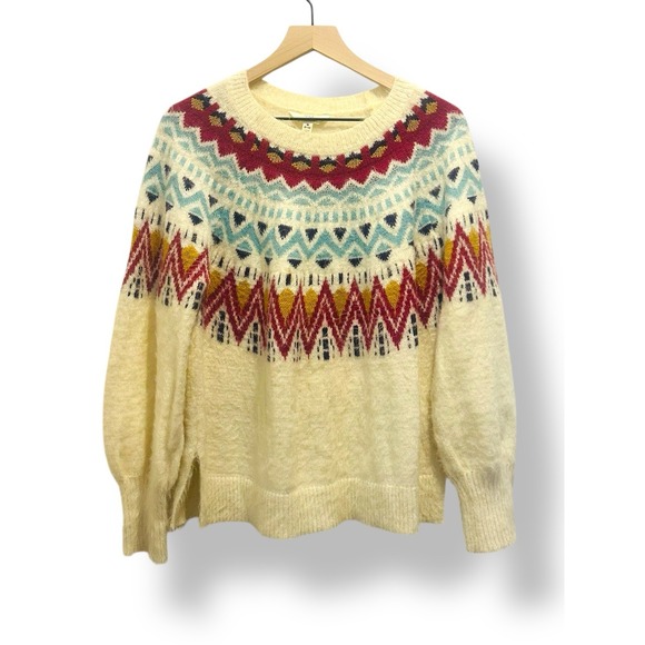Fair Isle Sweater Size Medium Boho Country Oversized Cozy Knit Cream Multicolor - Picture 13 of 13